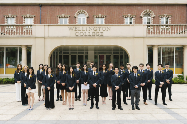 Wellington College students in front of school